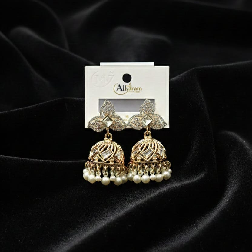 Golden White Pearl Jhumka
