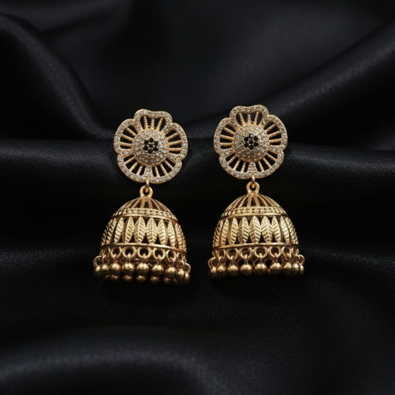 1 Carat Golden Flower Jhumka