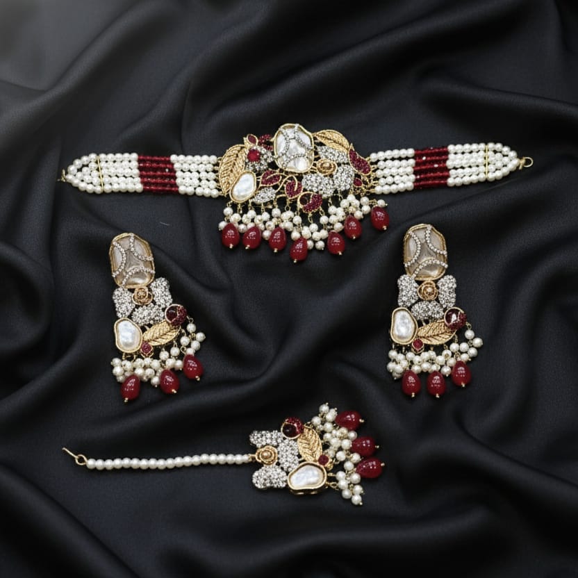 Turkish Red and Pearl Choker Set