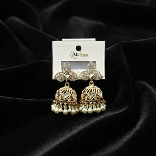 Golden White Pearl Jhumka