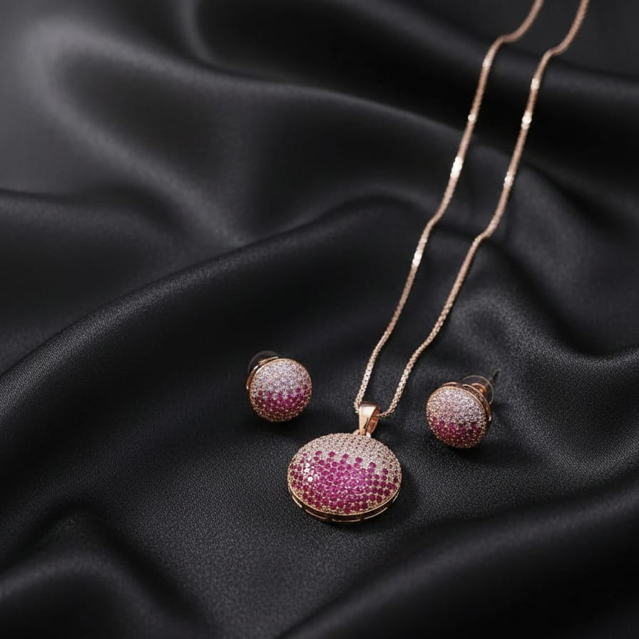1 Carat Pink Stone Pendant Set