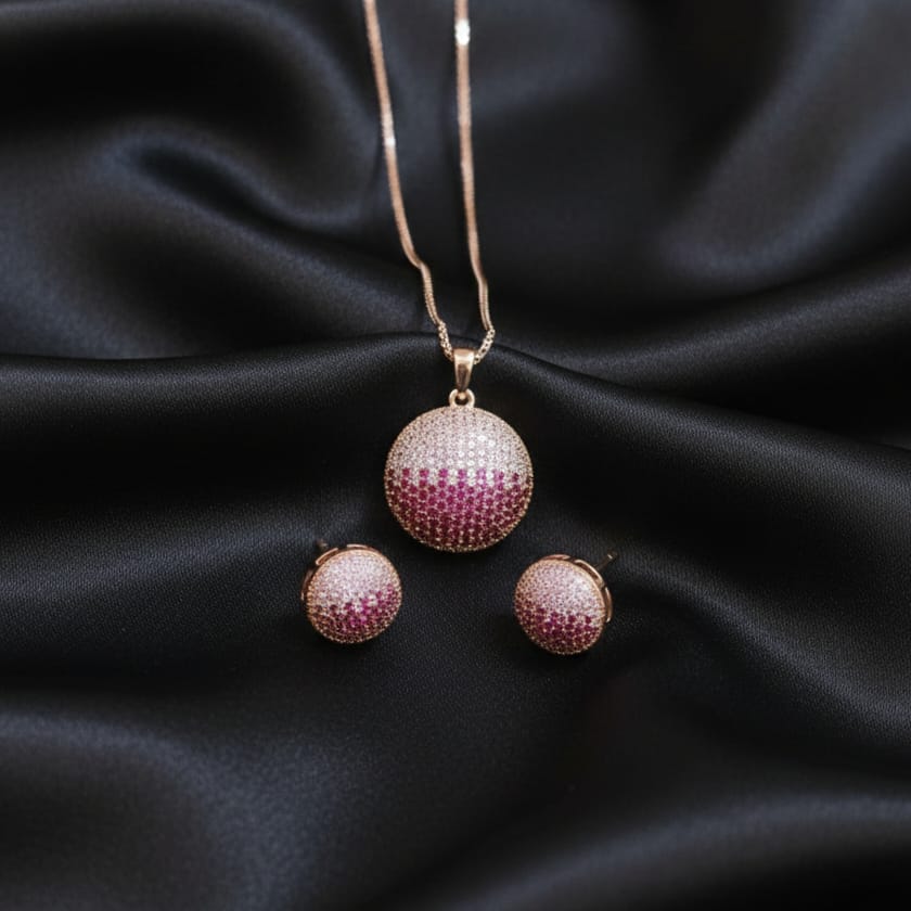 1 Carat Pink Stone Pendant Set