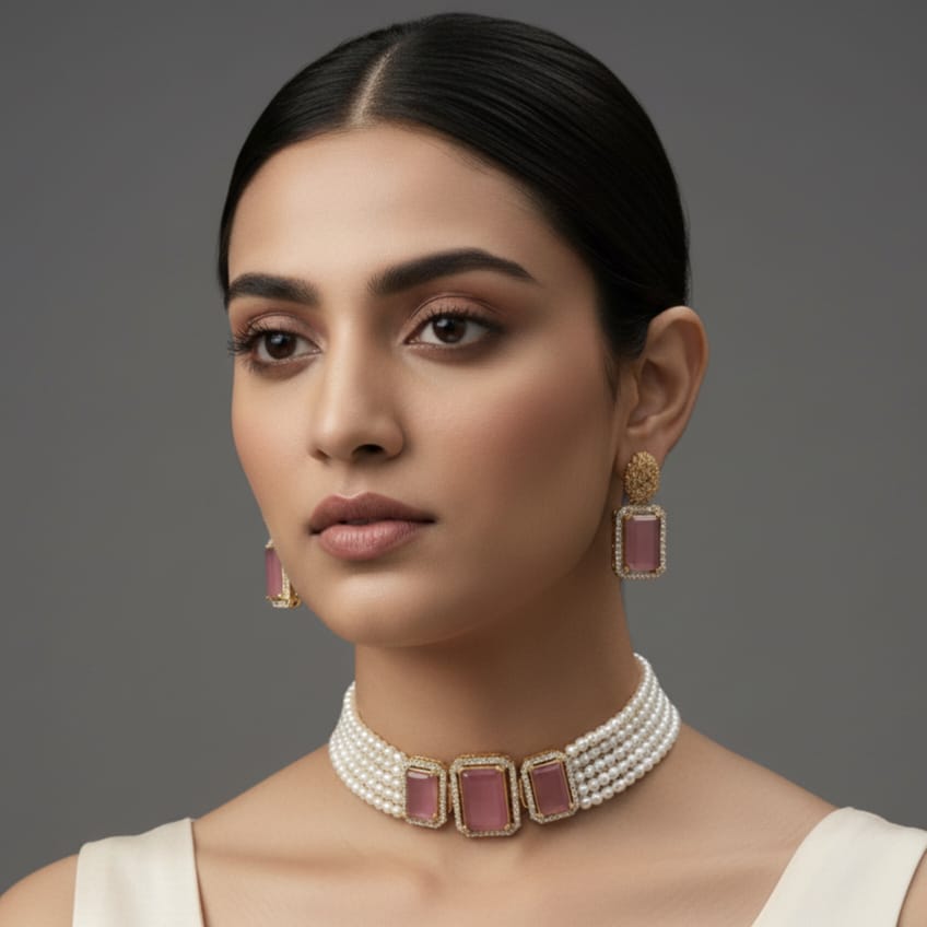 Modern Pink Quartz & Pearl Choker