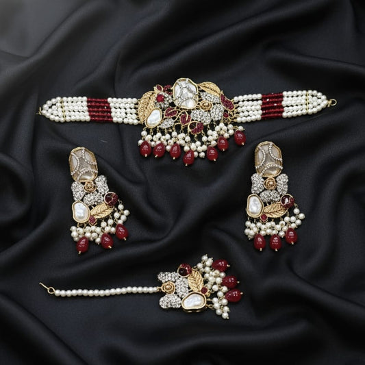 Turkish Red and Pearl Choker Set